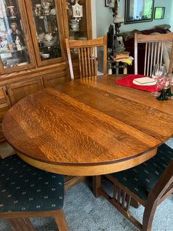 Tiger oak dining table and 6 solid chairs