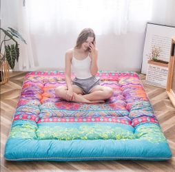 MAXYOYO Bohemian Retro Mattress Boho Floral Japanese Futon Mattress Tatami Floor Mat Foldable Portable Camping , Sleeping Pad, Lounger Couch Bed Full