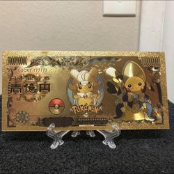 24k Gold Plated Pokémon Cosplay Pikachu Banknote 