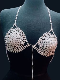 Rhinestone Crystal Bra Top Body Chain Halter Bralette Festival Rave Club jewelry