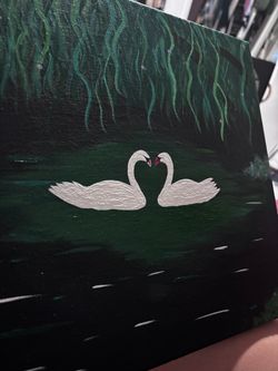 swans under a windy tree painting