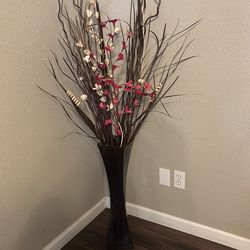 Large floor vase with floral artificial decor brown bronze