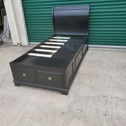 Sleigh Twin Bed With Drawers Built In.