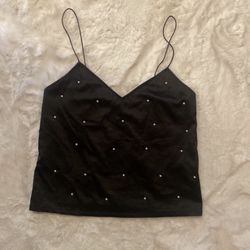 Women’s Black Top With Pearl Embellishments 
