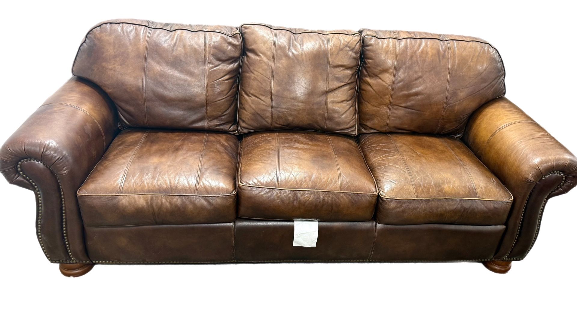 Thomasville Nailhead Brown Leather Sofa