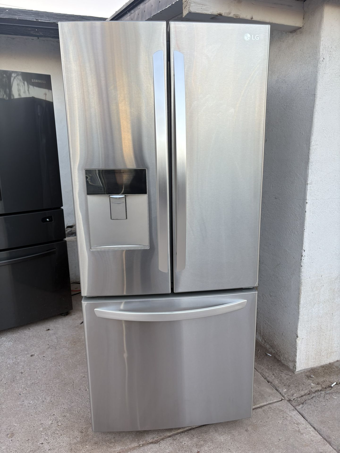 Lg 30 Wide Stainless Steel Fridge Three Door Works Perfect In Good Condition. Free Delivery To The Garage.