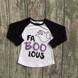 New Fa-BOO-lous Girls Halloween Raglan Shirt Size 7 Ghost Glitter 3/4 Sleeve