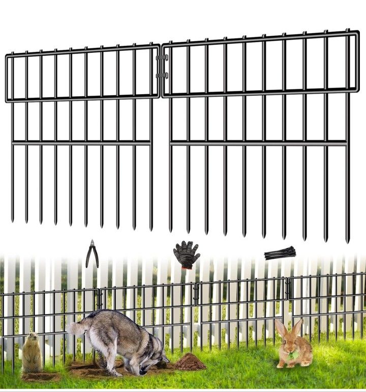 39.5ft(L) X 13in(H) Animal Barrier Fence, 28 Panels No Dig Fence for Dogs, 1.52IN Gap Anti Digging Dog Barrier, Rustproof Metal Garden Edging Border D