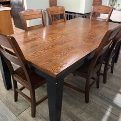 Solid Wood Dining Table Set with 6 Chairs