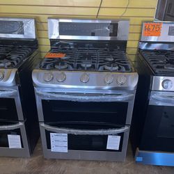 New LG ThinQ 5 Burner Double Oven Gas Stove 30” Wide 