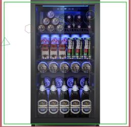 130 Can Mini Fridge with Glass Door, Beverage Cooler for Wine Beer Drinks, Adjustable Shelves & Digital Display