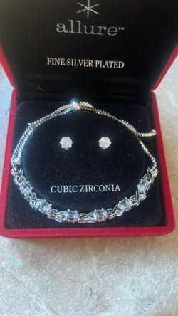 Allure Fine Silver Plated Cubic Zirconia Bracelet & Earrings Set