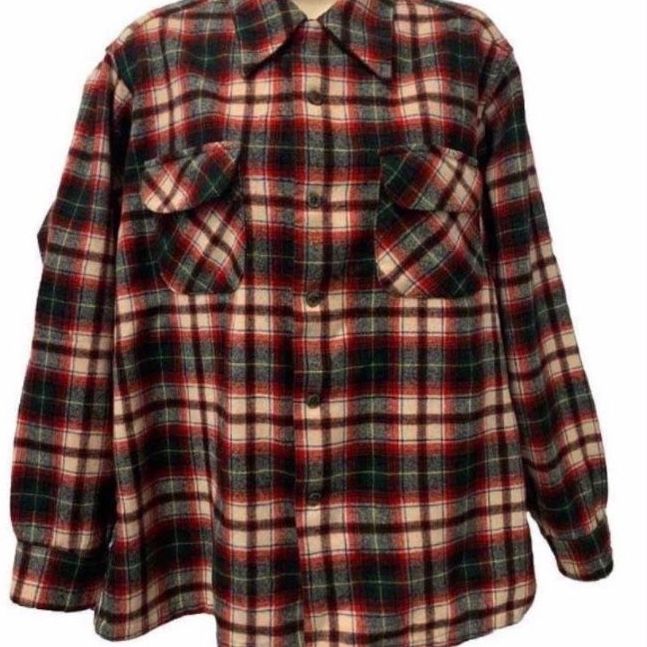 Boys Youth XL Pendleton Adult X-Small 100% Wool Plaid Button Up Collar Shirt Red Green Navy Blue Yellow Ivory Button 