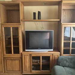 Wood Tv Stand With Lights And Shelves 