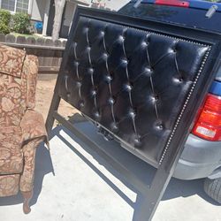 Black brown faux leather queen headboard