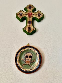 Mexican wooden crosses and plate