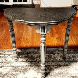 Vintage Rustic Crescent Table With Charcoal Crackled Top Finish