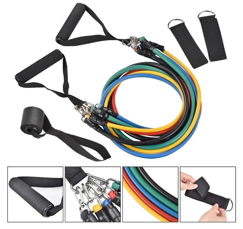 Resistance Tubes Set Exercise Tubes w/ Handles 10-100lbs Upper/Lower Body Muscle Building Toning Workout Exercise - Halloween Sale