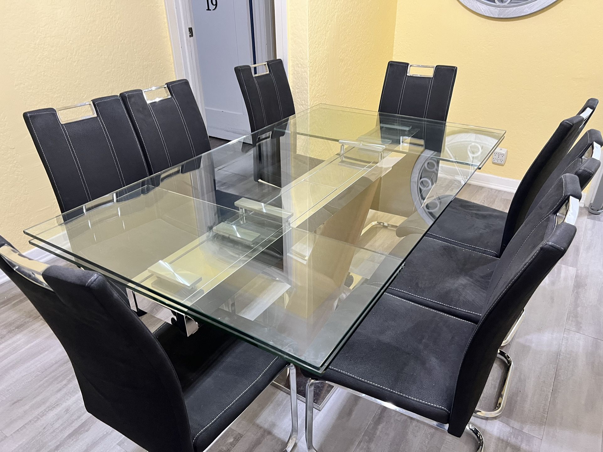 Extendable Glass Top Dining Table 