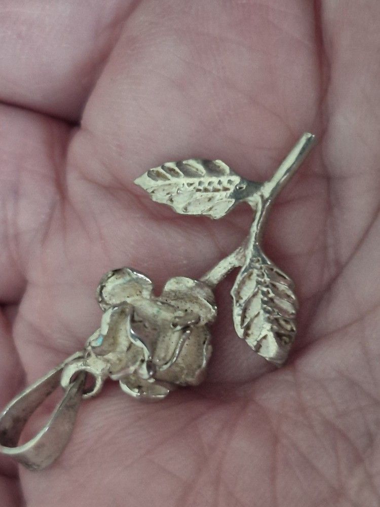 Nice Weight Sterling Silver Rose Pendant