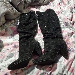 Black Rhinestone Boots