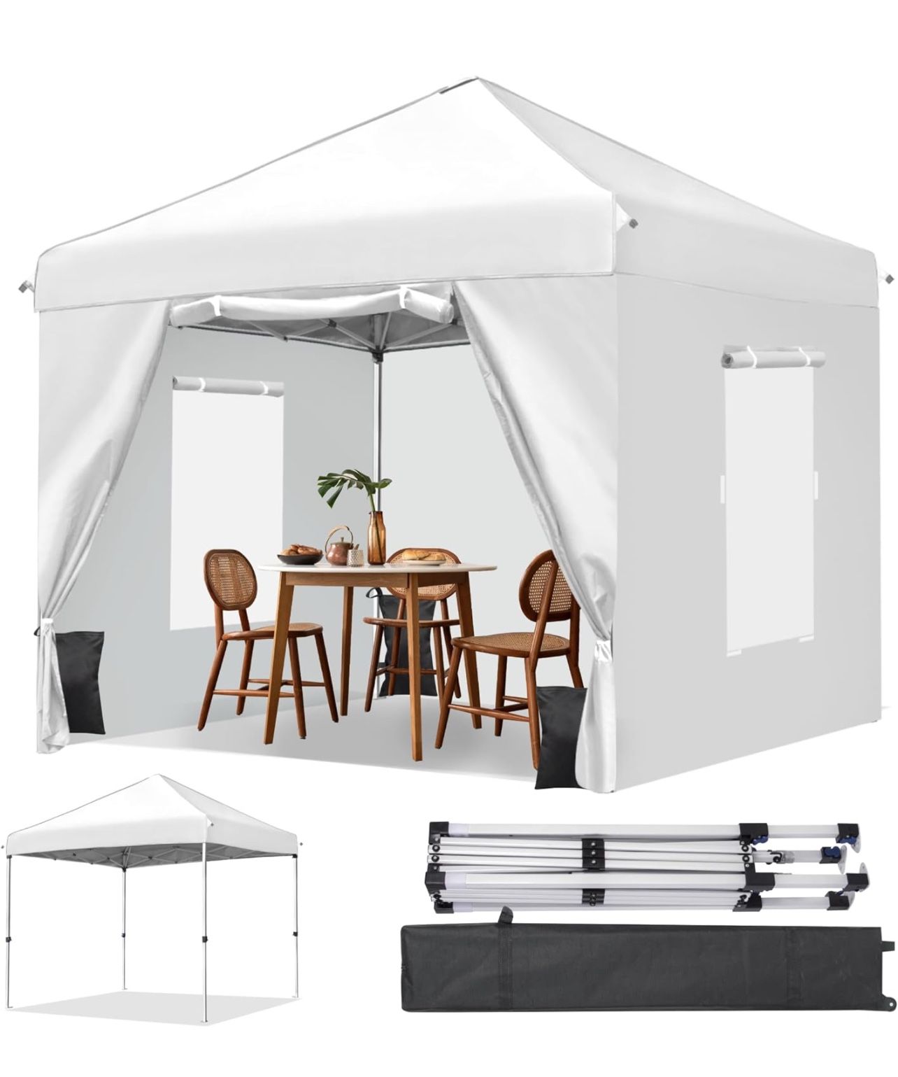 Canopy 8x8 Pop Up Commercial Canopy Tent with 4 Sidewalls, Windows, Wheeled Bag, Ez Pop Up Instant Shade Gazebo for Outdoor Events, Parties and Patio 