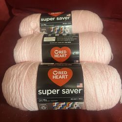 3 Brand New Red Heart Super Saver Yarn In Baby Pink