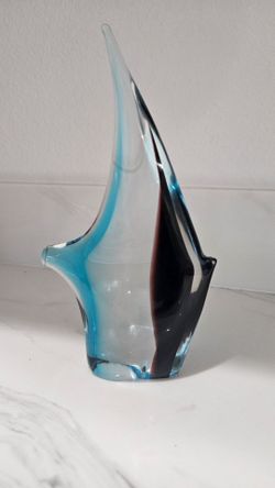 Vintage Aqua Blue and Black Crystal Murano Fish
