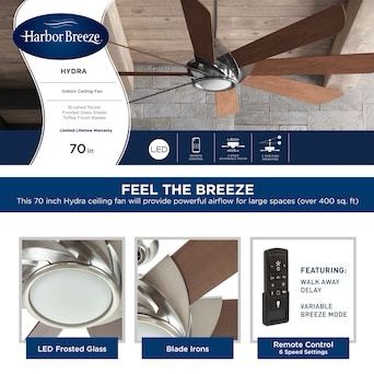 Harbor Breeze Hydra 70-in Brushed Nickel Indoor Ceiling Fan with Light Remote (8-Blade) Item #883783 Model #41371