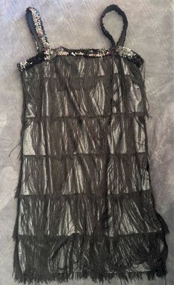 Black Fringe Sequin Mini Dress