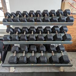 Rubber coated dumbbells with  CYBEX benches