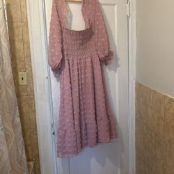 Blush Pink  Swiss Dot  Boho Maxi Dress 