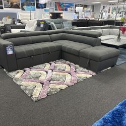 Gray Sectional Sleeper Sofa W/ Storage Ottoman For Sale (furniture Blowout) 30% Off