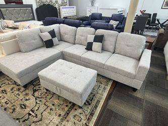 🎉🛋️ Labor Day Sale – Light Grey Flannel Sectional Sofa – Cozy & Modern 🎉