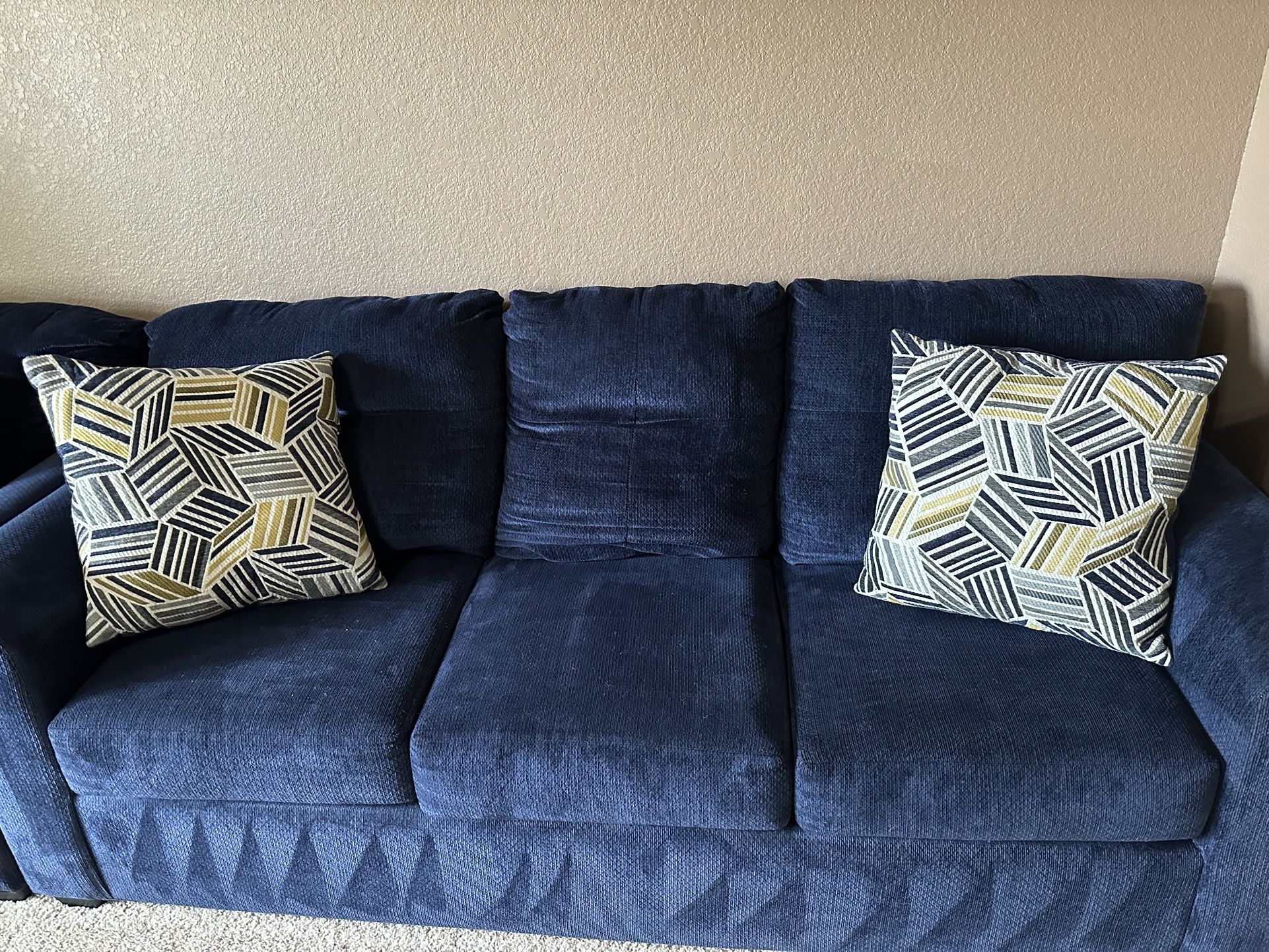 Velvet Blue Color Sofa And Loveseat Like New Excellent Conditions