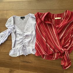 2 Small trendy TOPS. Lucy Paris Pale Purple + Harper artsy red striped.