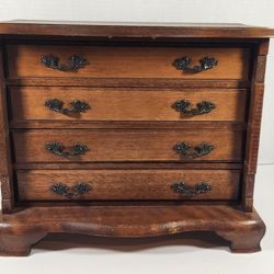 VINTAGE 4 DRAWER WOOD MUSICAL JEWELRY CHEST 