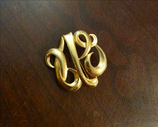 Vintage Monogram Script Brooch Pin letter S by Monet
