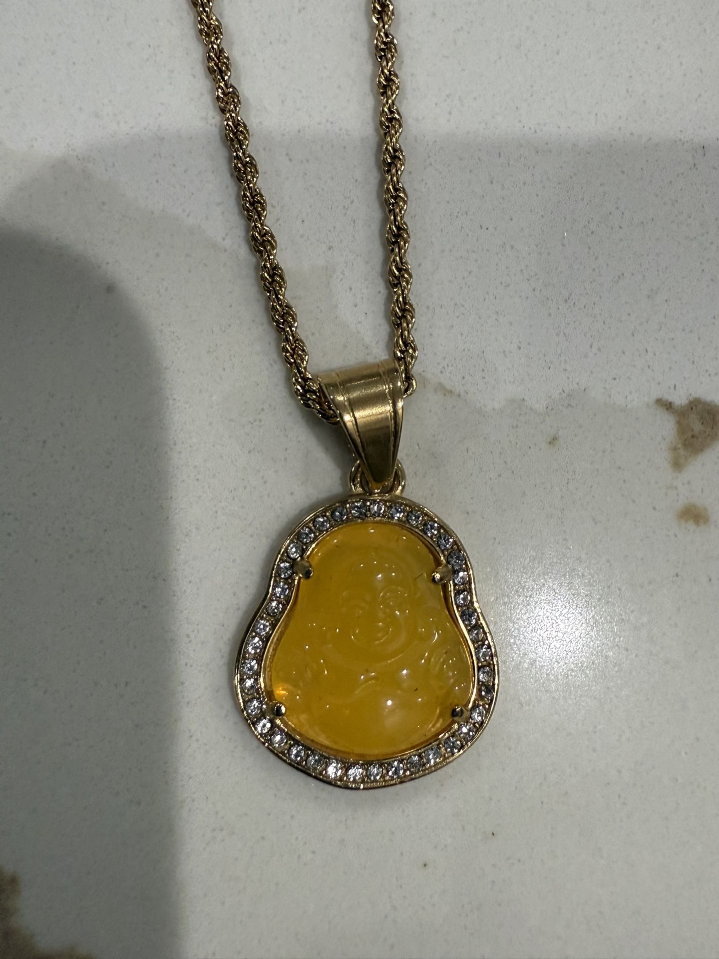 Gold Plated Rope Chain With Yellowish Gold Budda Charm