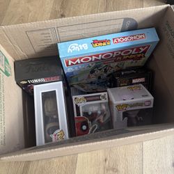 Box with various games and toys