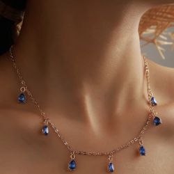 N76- Bohemian Shiny Blue Rhinestone Chain Choker Necklace! 