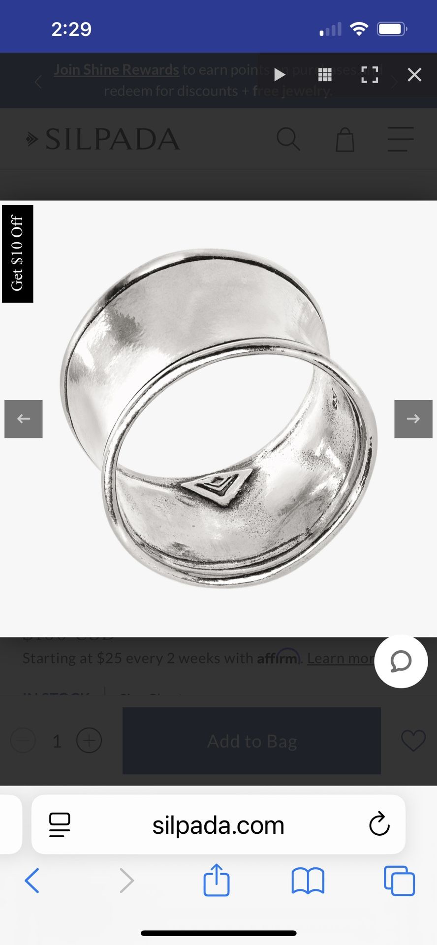 Silpada Hammered Cuff Ring