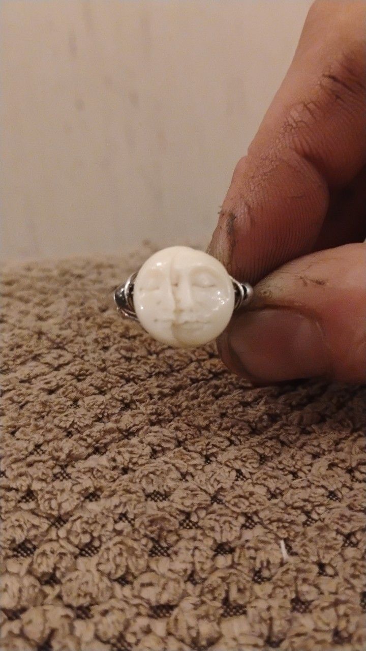 Hand Carved Real Bone Moon And Sun Face Ring