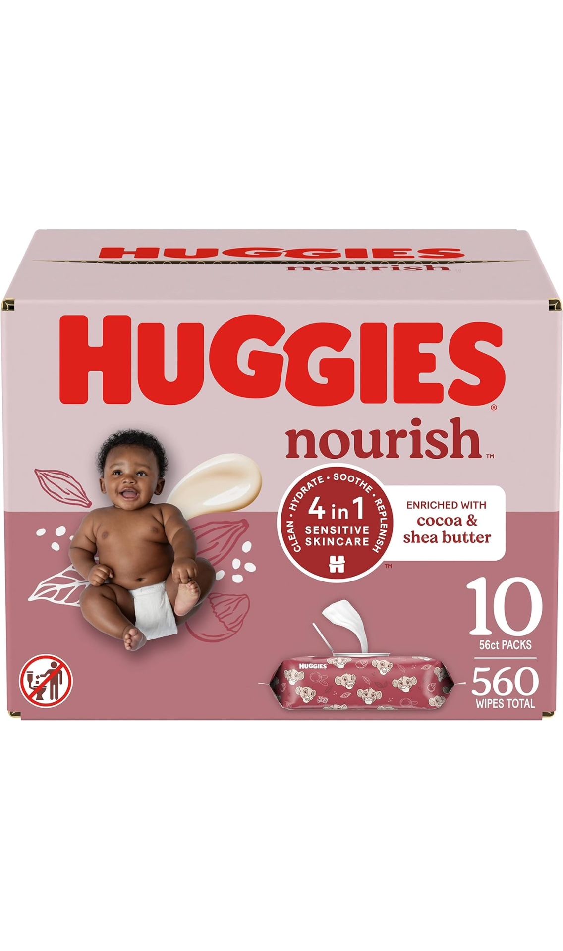 Huggies Nourish Scented Baby Wipes, 10 Push Button Packs (560 Wipes Total)