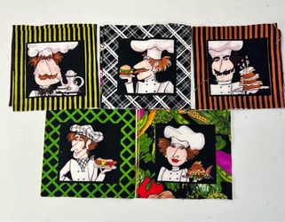 Chef Novelty Fabric Quilt Squares – Set of 5