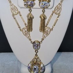 Riviere Style Necklace & Clip On Earrings 