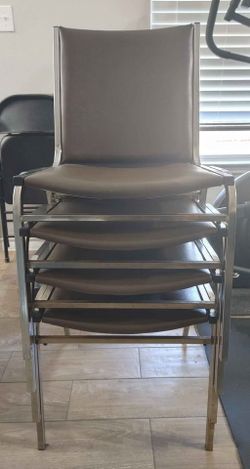 Set of 4 Commercial Stacking Chairs – Brown/Taupe with Chrome Frame