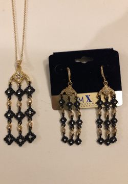 Gold//Crystal pendant and matching earrings