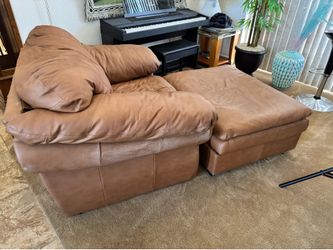 Chair with ottoman orange, leather chair, and ottoman