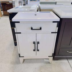 “24” Bathroom Vanity in White Oak with Vanity Top in White  $299 